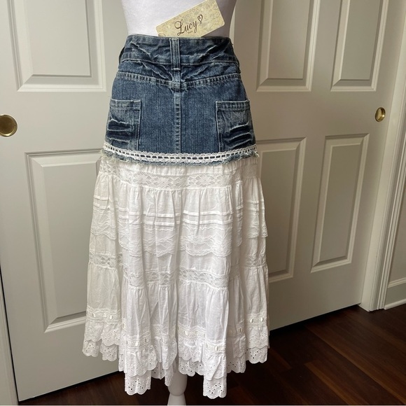 NWT Lucy Paris Denim and Lace Western Layered Skirt - Picture 5 of 16